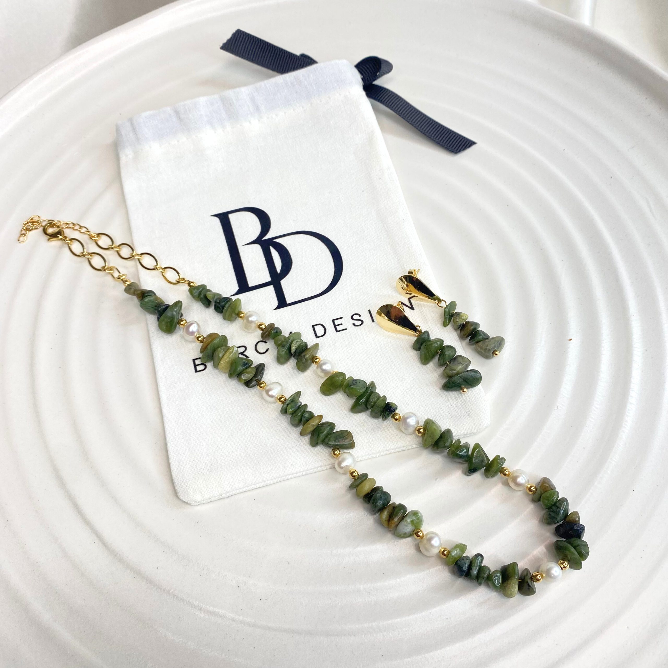 green agate jewelry set