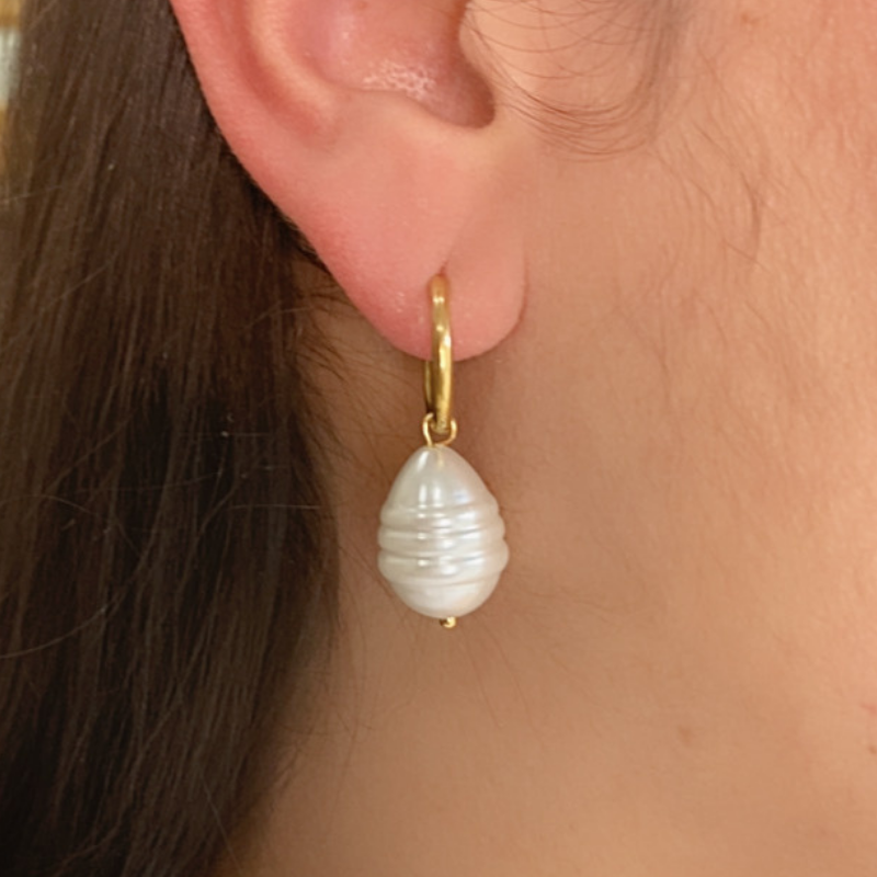 Stainless Steel 2 in 1 Pearl Earrings