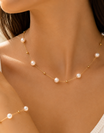 Stainless steel pearl necklace with a 16-inch chain and a 2-inch extender for women