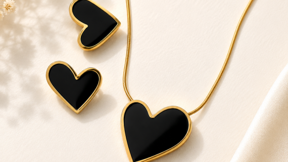Stainless Steel Heart Necklace and Earrings Set